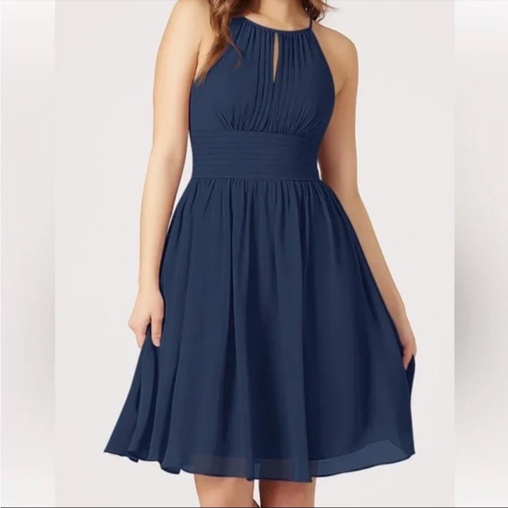 Azazie Siobhan Navy Blue Chiffon Occassion Dress‎